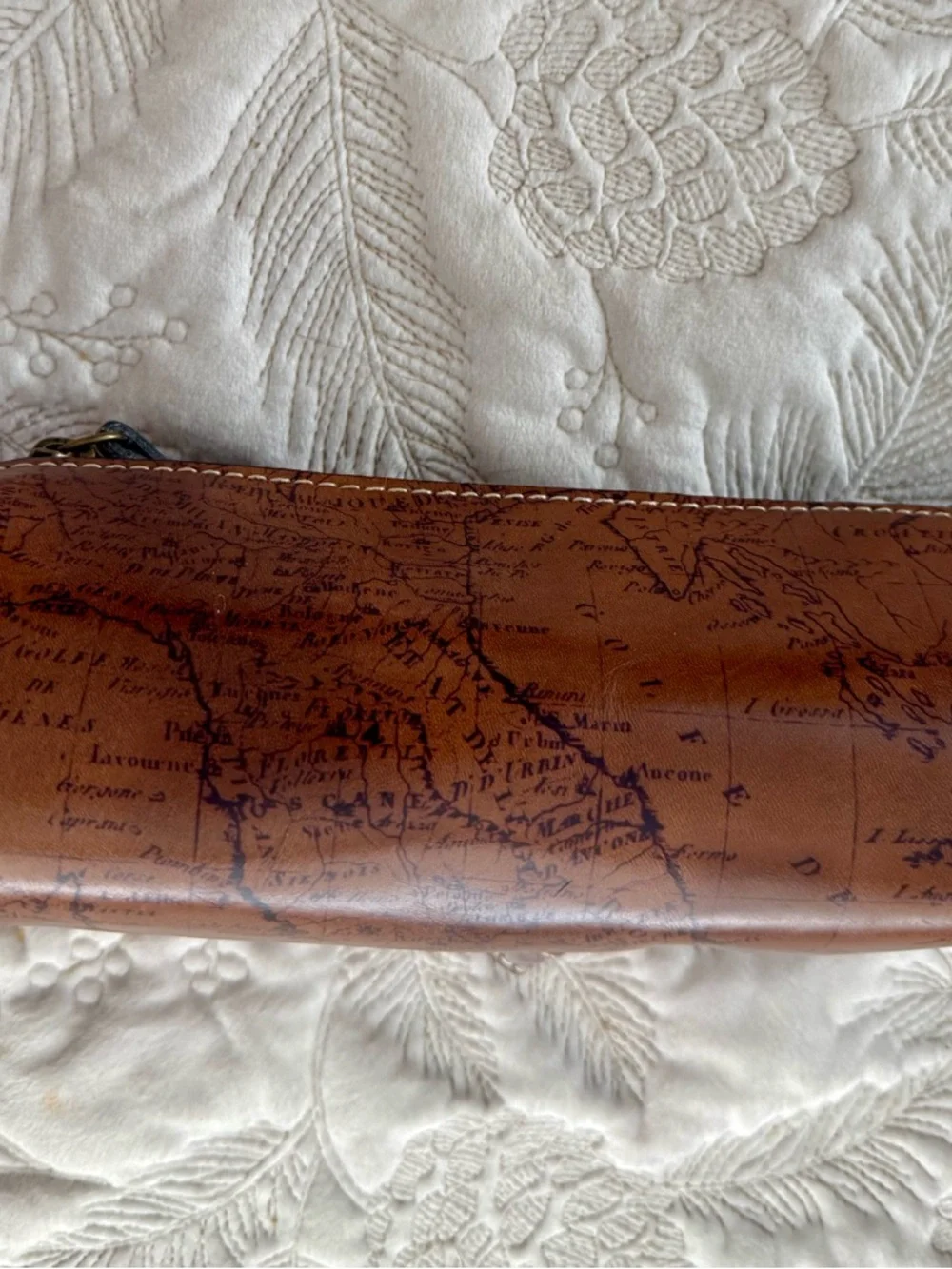 Patricia Nash Brown Leather Travel Toiletry Pouch with Map Print - Picture 3 of 9